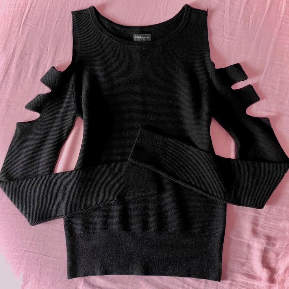 Ribbed Black Sweater/Shirt with Arm Cutouts by Bold Elements